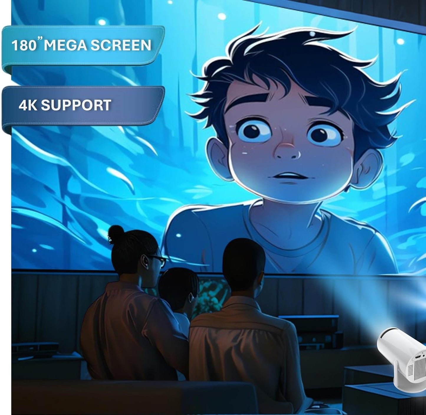 Steepify HY300 Android 11 Smart Projector | Native 1080P HD | 4K Video Support | WiFi 6 | Bluetooth 5.0 | Auto Keystone | Portable Mini Projector for Home Theater, Gaming & Movies