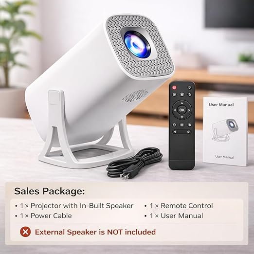 Steepify Square Smart Projector 4K & Ultra HD Supported | Android 11 | Native 1080P | WiFi 6 & Bluetooth 5.2 | Auto Keystone | 180° Rotatable | Portable Home Theater Projector | White