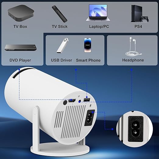 Steepify HY300 Portable Smart Projector Native 1080P | 4K Supported Mini Projector with WiFi, Bluetooth Audio, Auto Keystone & 180° Rotation | Home Theater Projector