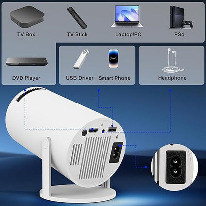 Steepify HY300 Portable Smart Projector Native 1080P | 4K Supported Mini Projector with WiFi, Bluetooth Audio, Auto Keystone & 180° Rotation | Home Theater Projector