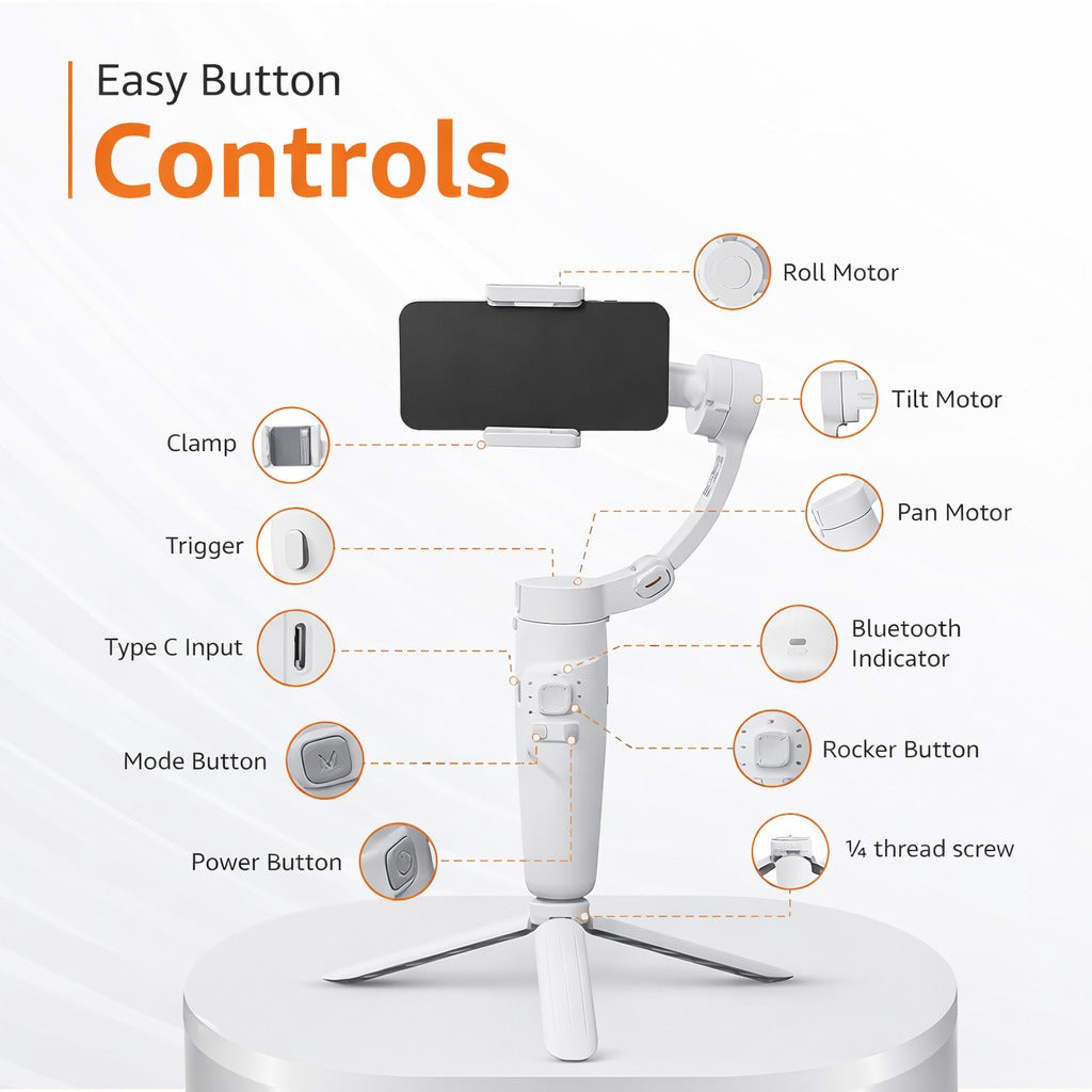 Steepify 3-Axis Smartphone Gimbal Stabilizer | 360° Rotation & AI Face Tracking | Bluetooth Remote | Foldable Handheld Gimbal | Anti-Shake Video Stabilizer for Android & iPhone