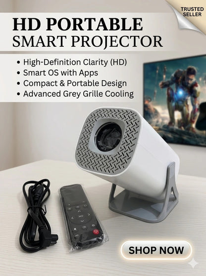 Steepify Square Smart Projector 4K & Ultra HD Supported | Android 11 | Native 1080P | WiFi 6 & Bluetooth 5.2 | Auto Keystone | 180° Rotatable | Portable Home Theater Projector | White
