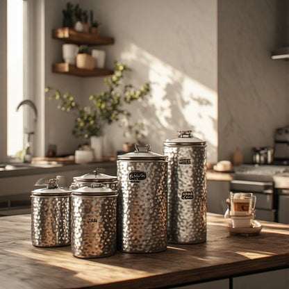 Premium Hammered Stainless Steel Storage Canister - 1000ml