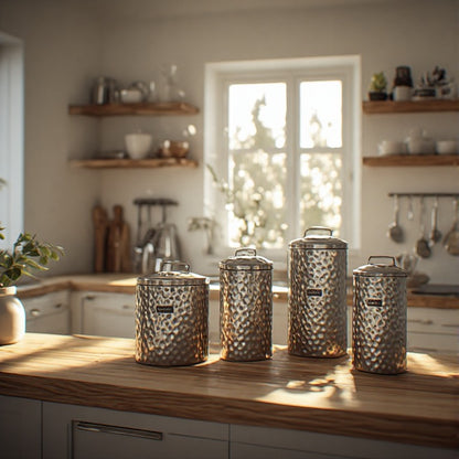 Premium Hammered Stainless Steel Storage Canister - 1000ml